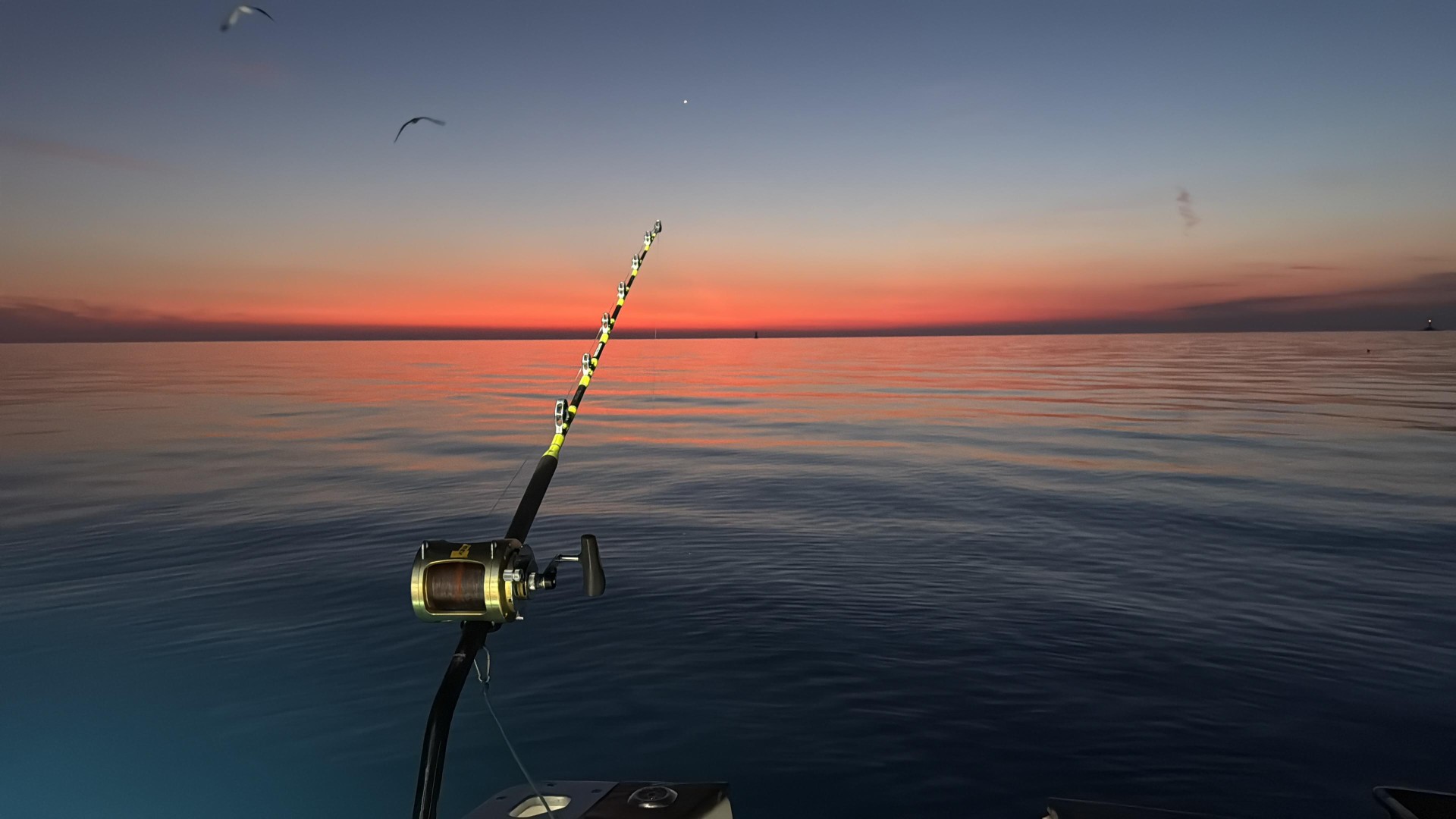 Trolling rod at sunset on the Adriatic — Tuna Pro Istria