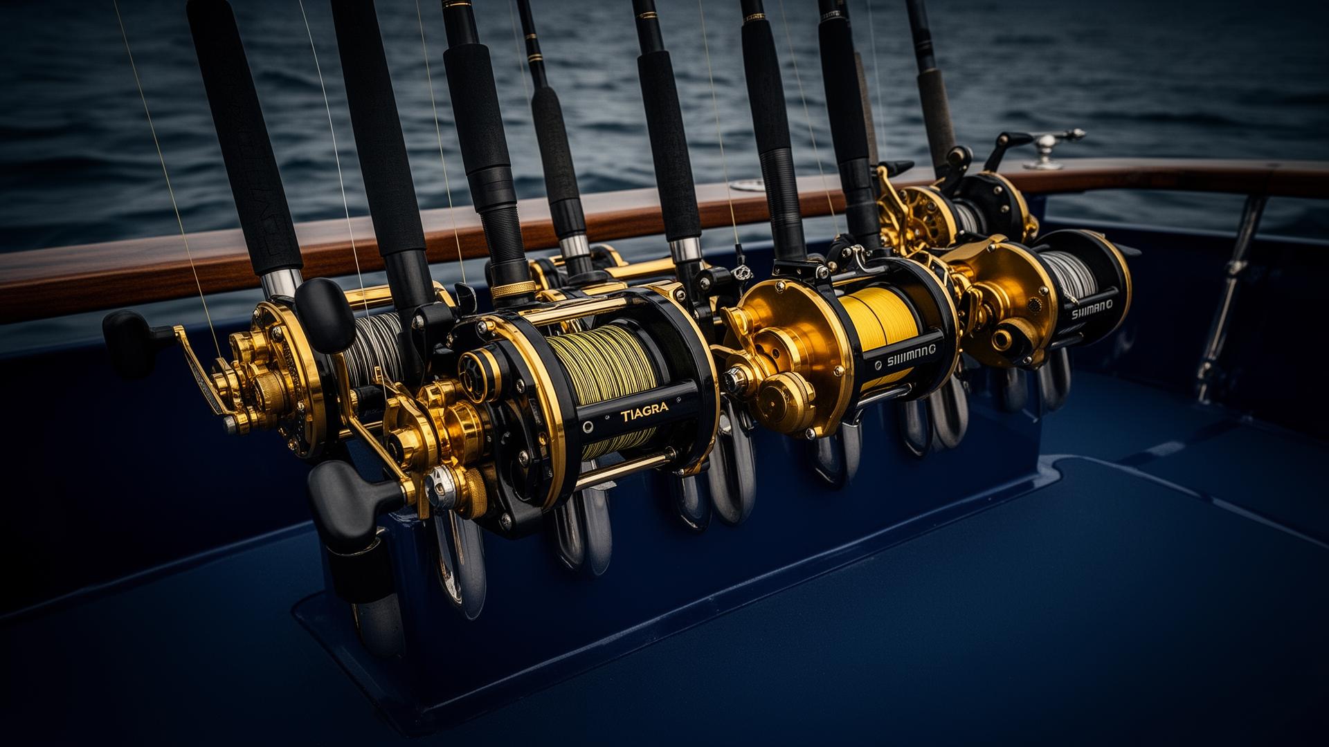Big game fishing equipment on deck